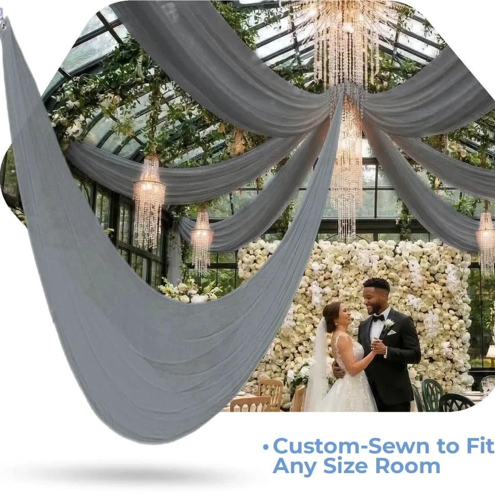 Single Piece - Silver Taffeta Prefabricated Ceiling Drape Panel - Choose Length and Drop!