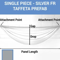 Single Piece - Silver Taffeta Prefabricated Ceiling Drape Panel - Choose Length and Drop!
