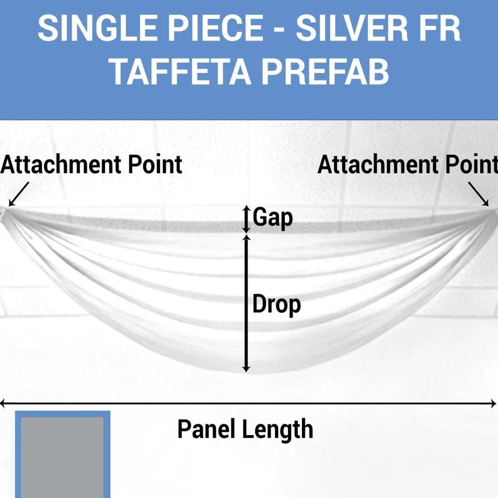 Single Piece - Silver Taffeta Prefabricated Ceiling Drape Panel - Choose Length and Drop!