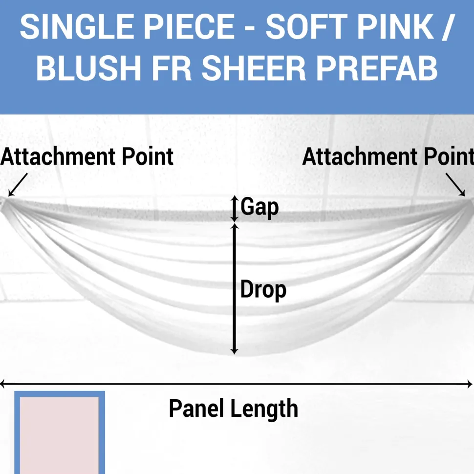 Single Piece -Soft Pink/Blush FR Sheer Prefabricated Ceiling Drape Panel - Choose Length and Drop!