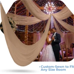 Single Piece -Taupe FR Sheer Prefabricated Ceiling Drape Panel - Choose Length and Drop!
