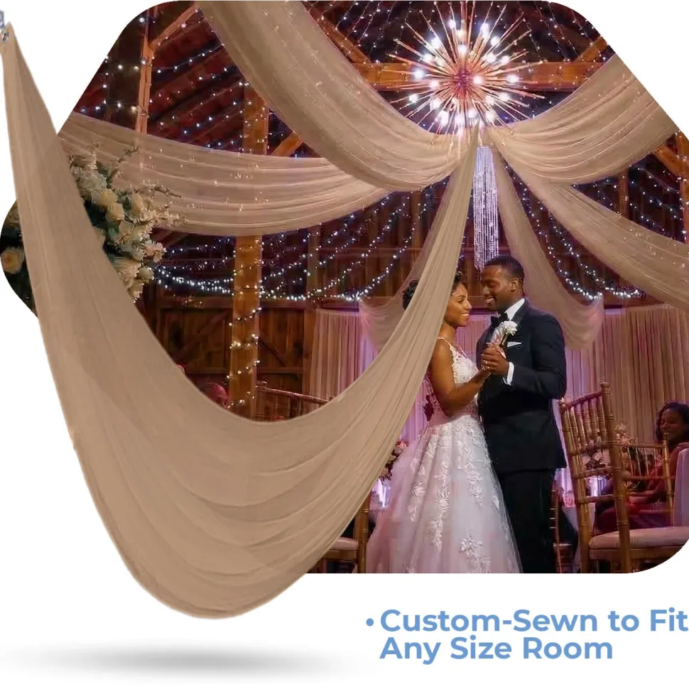 Single Piece -Taupe FR Sheer Prefabricated Ceiling Drape Panel - Choose Length and Drop!