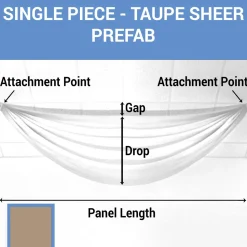 Single Piece - Taupe Sheer Prefabricated Ceiling Drape Panel - Choose Length and Drop!