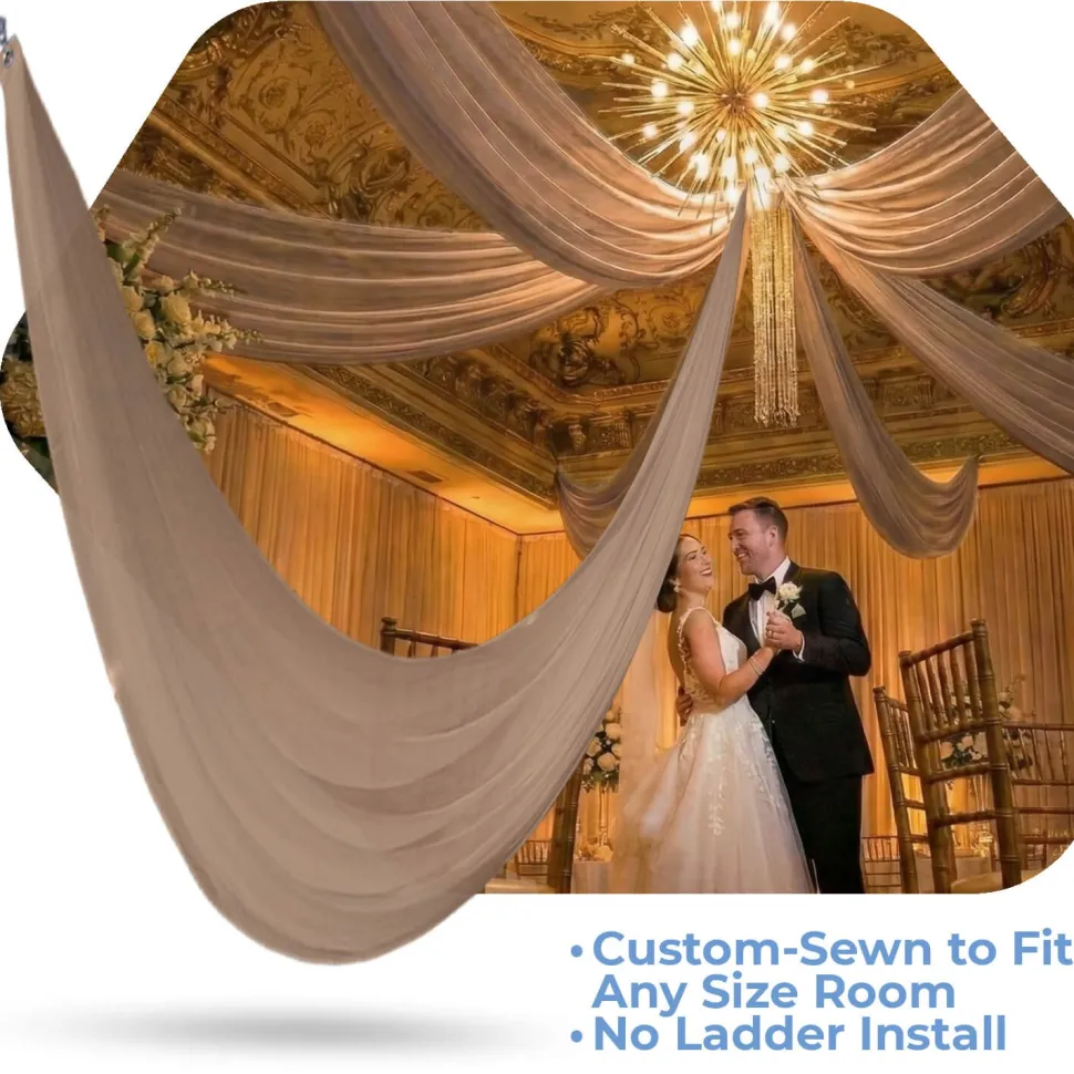 Single Piece - Taupe Sheer Prefabricated Ceiling Drape Panel - Choose Length and Drop!
