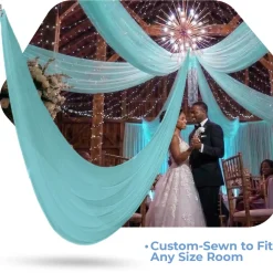 Single Piece -Teal Blue FR Sheer Prefabricated Ceiling Drape Panel - Choose Length and Drop!
