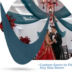 Single Piece - Teal Crushed Taffeta Prefabricated Ceiling Drape Panel - Choose Length and Drop!