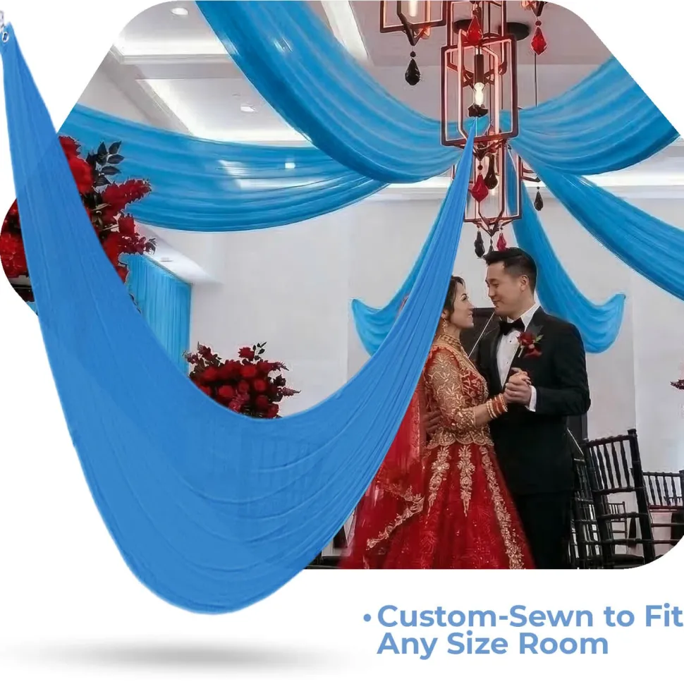 Single Piece - Turquoise Crushed Taffeta Prefabricated Ceiling Drape Panel - Choose Length and Drop!