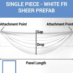 Single Piece -White FR Sheer Prefabricated Ceiling Drape Panel - Choose Length and Drop!