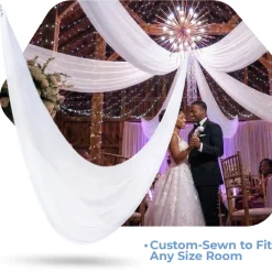 Single Piece -White FR Sheer Prefabricated Ceiling Drape Panel - Choose Length and Drop!
