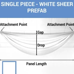 Single Piece -White Sheer Prefabricated Ceiling Drape Panel - Choose Length and Drop!