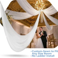 Single Piece -White Sheer Prefabricated Ceiling Drape Panel - Choose Length and Drop!