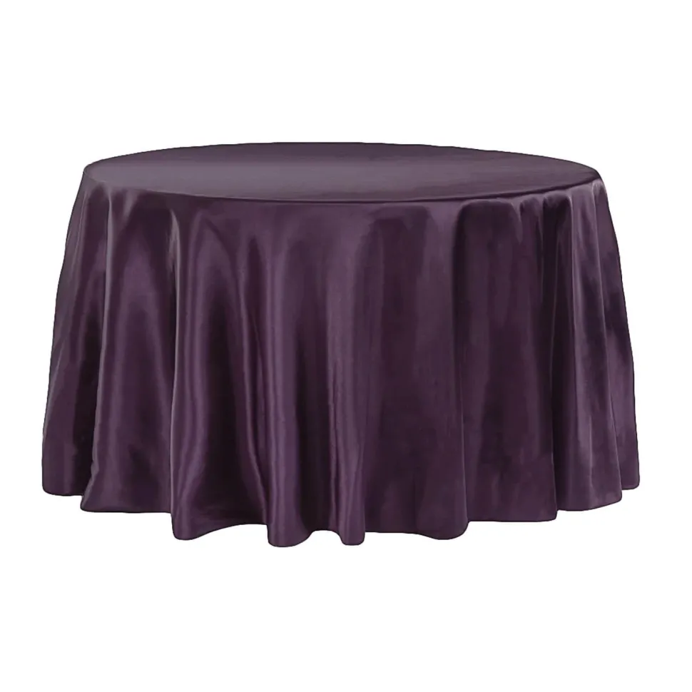 Sleek Satin Tablecloth 120" Round - Eggplant/Plum