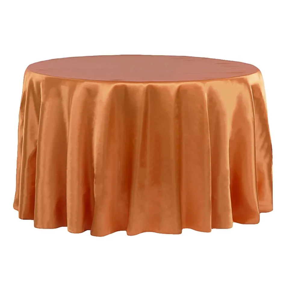 Sleek Satin Tablecloths 132" Round - Burnt Orange