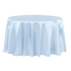 Sleek Satin Tablecloths 132" Round - Baby Blue
