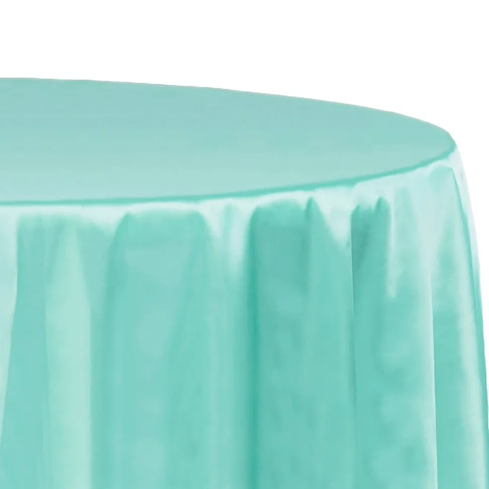 Sleek Satin Tablecloths 132" Round - Light Turquoise