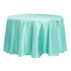 Sleek Satin Tablecloths 132" Round - Light Turquoise