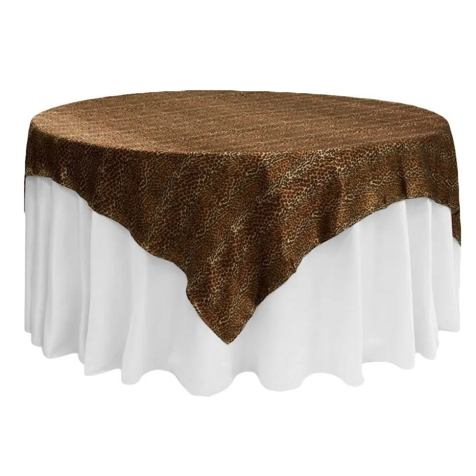 Sleek Satin Tablecloths 72" Square - Leopard Design