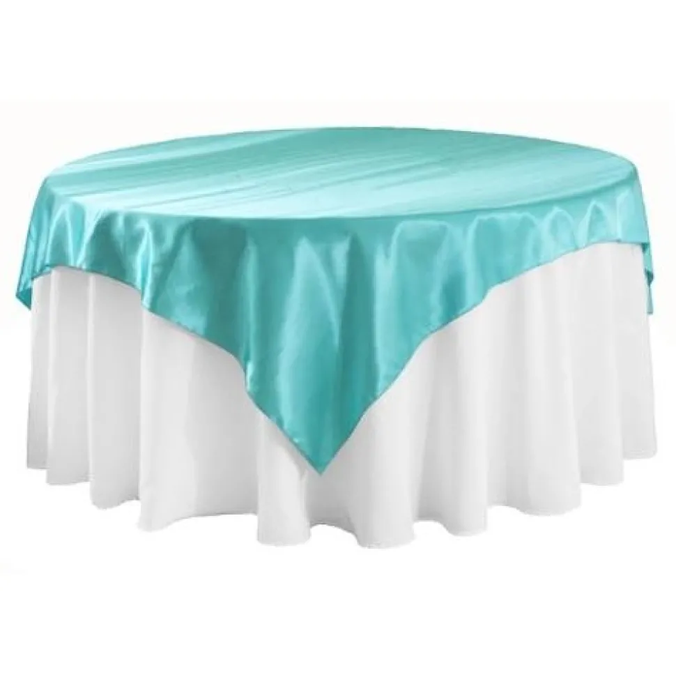 Sleek Satin Tablecloths 72" Square - Light Turquoise