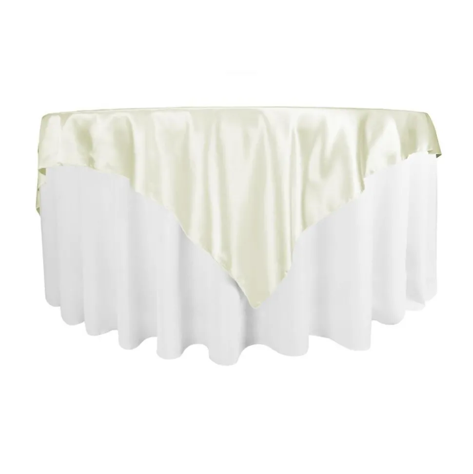 Sleek Satin Tablecloths 72" Square - Ivory