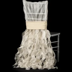 Spiral Taffeta & Organza Chair Back Slip Cover - Champagne