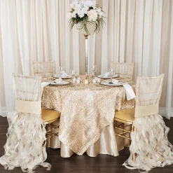 Spiral Taffeta & Organza Chair Back Slip Cover - Champagne