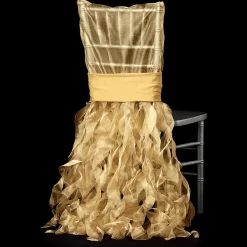 Spiral Taffeta & Organza Chair Back Slip Cover - Gold