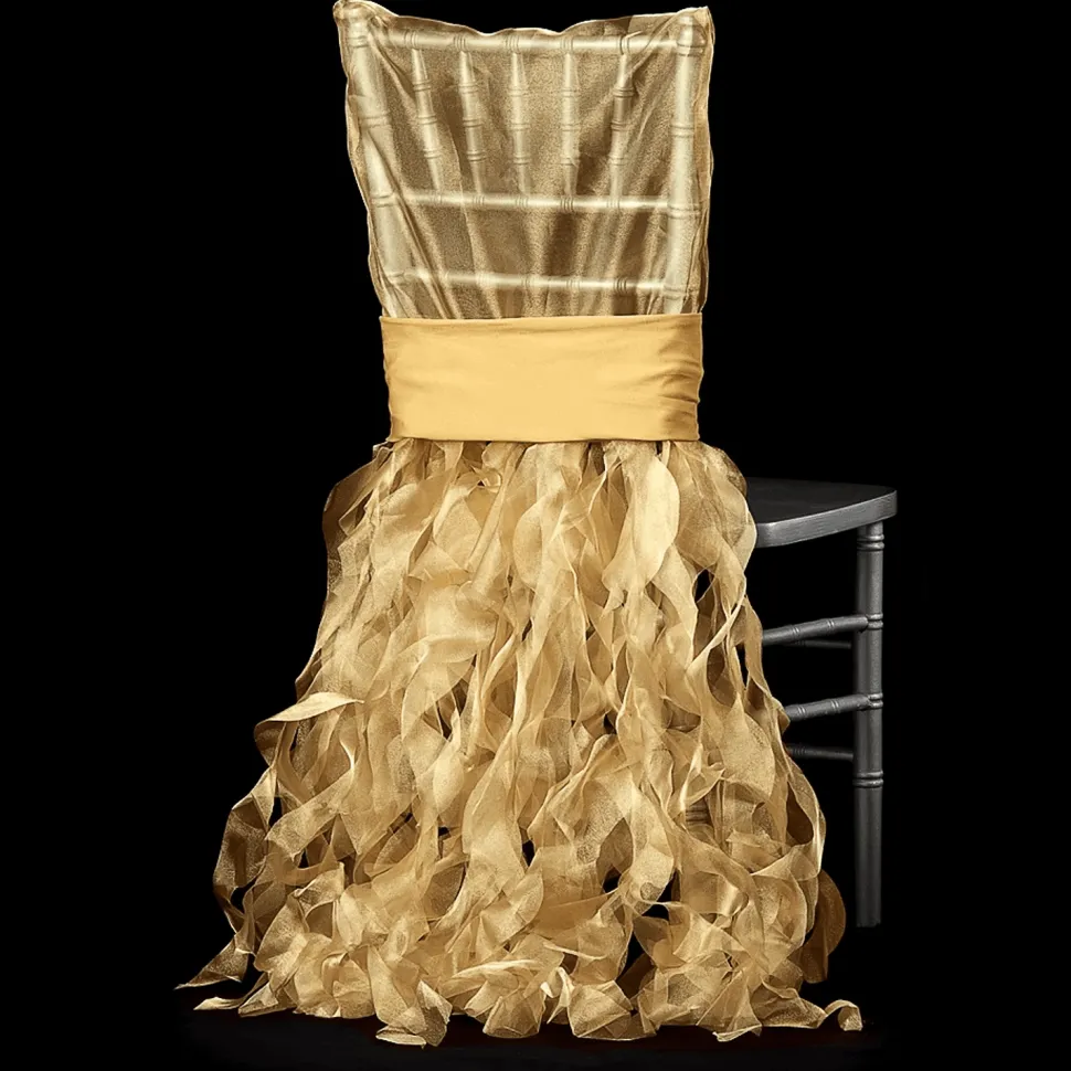 Spiral Taffeta & Organza Chair Back Slip Cover - Gold