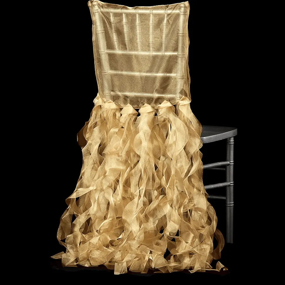 Spiral Taffeta & Organza Chair Back Slip Cover - Gold
