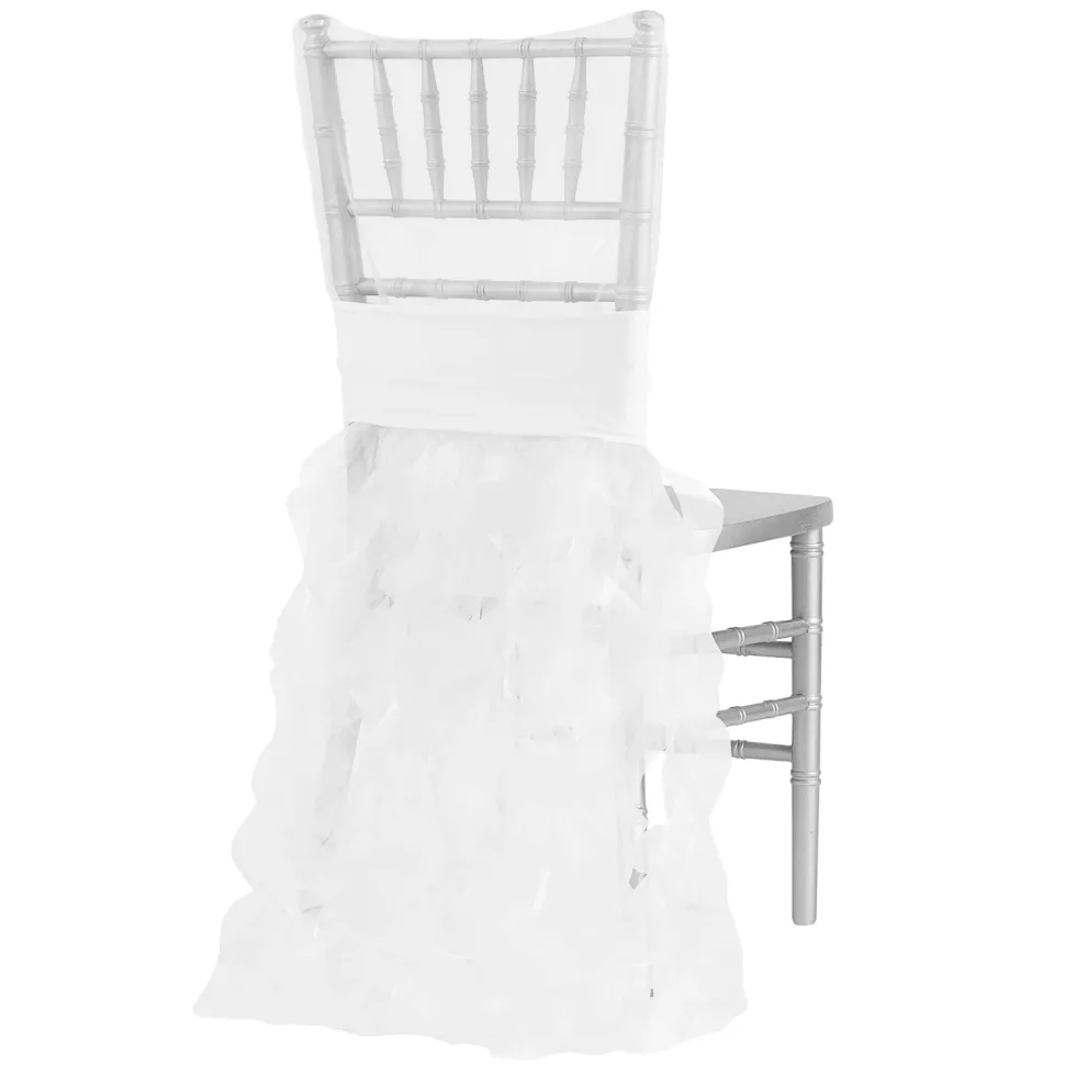 Spiral Taffeta & Organza Chair Back Slip Cover - White