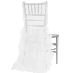 Spiral Taffeta & Organza Chair Back Slip Cover - White