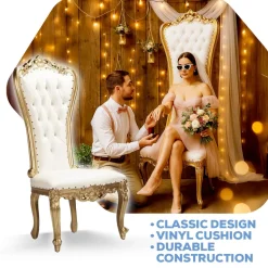 Sweetheart Throne Chair - White Vinyl/Gold Frame