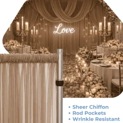 Taupe Sheer Chiffon Valance Curtain – Curved Backdrop Swag Topper with Rod Pocket (4ft Wide x 4ft, 5ft, 6ft Height Options)