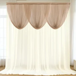 Taupe Sheer Chiffon Valance Curtain – Curved Backdrop Swag Topper with Rod Pocket (4ft Wide x 4ft, 5ft, 6ft Height Options)