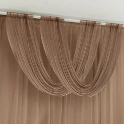 Taupe Sheer Chiffon Valance Curtain – Curved Backdrop Swag Topper with Rod Pocket (4ft Wide x 4ft, 5ft, 6ft Height Options)
