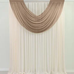 Taupe Sheer Chiffon Valance Curtain – Curved Backdrop Swag Topper with Rod Pocket (4ft Wide x 4ft, 5ft, 6ft Height Options)