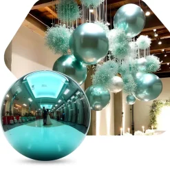Teal Giant Inflatable Mirror Ball Sphere – Maxorb™ Reflective Ceiling Event Decor – Commercial Installation Sizes
