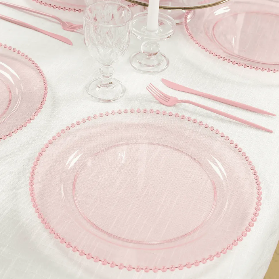 13" Transparent Blush Round Beaded Rim Charger Plates – 10 Pieces Reusable Economy Plastic Chargers