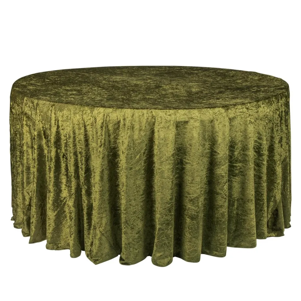 Velvet 132" Round Tablecloth - Olive Green