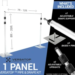 Versatop™ 2.0® - DELUXE-Single Panel Pipe and Drape Kit / Backdrop - 8-20 Feet Tall (Adjustable) Comes W/ 3 Piece Uprights for Maximum Height Adjustment