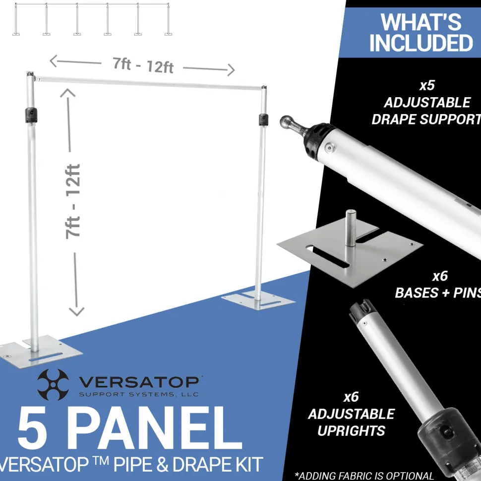 Versatop™ 2.0® - 5-Panel Pipe and Drape Kit / Backdrop - 7-12 Feet Tall (Adjustable)