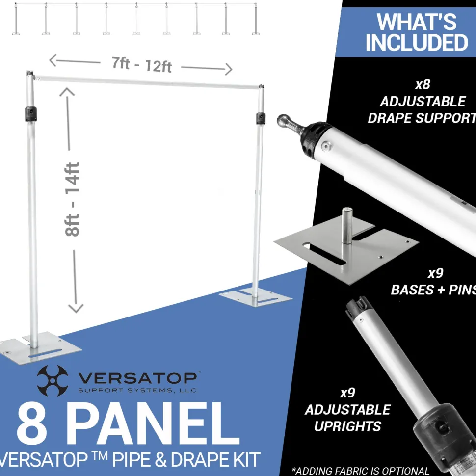 Versatop™ 2.0® - 8-Panel Pipe and Drape Kit / Backdrop - 8-14 Feet Tall (Adjustable)