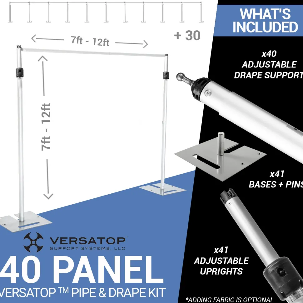 Versatop™ 2.0® - 40-Panel Pipe and Drape Kit / Backdrop - 7-12 Feet Tall (Adjustable)