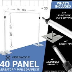 Versatop™ 2.0® - 40-Panel Pipe and Drape Kit / Backdrop - 8-14 Feet Tall (Adjustable)