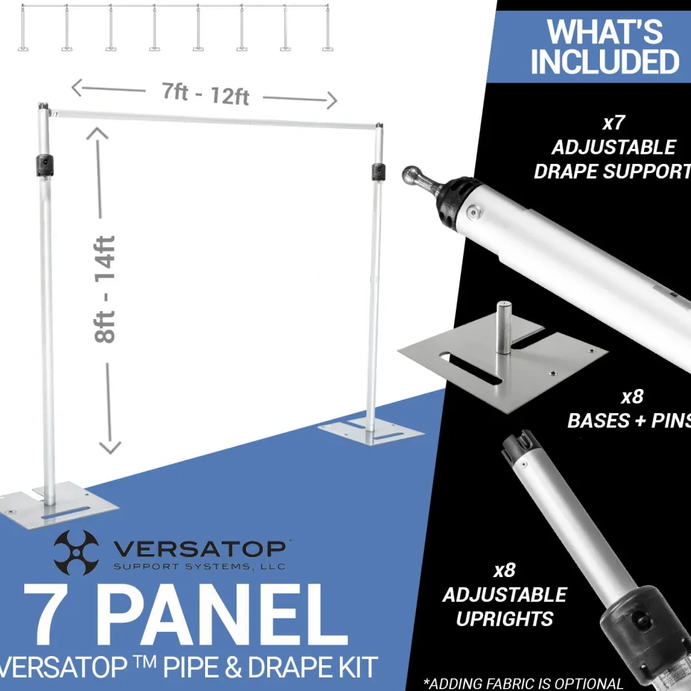 Versatop™ 2.0® - 7-Panel Pipe and Drape Kit / Backdrop - 8-14 Feet Tall (Adjustable)