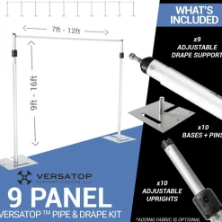 Versatop™ 2.0® - 9-Panel Pipe and Drape Kit / Backdrop - 9-16 Feet Tall (Adjustable)
