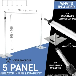 Versatop™ 2.0® - 5-Panel Pipe and Drape Kit / Backdrop - 9-16 Feet Tall (Adjustable)