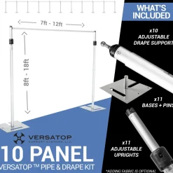 Versatop™ 2.0® - 10-Panel Pipe and Drape Kit / Backdrop - 8-18 Feet Tall (Adjustable)