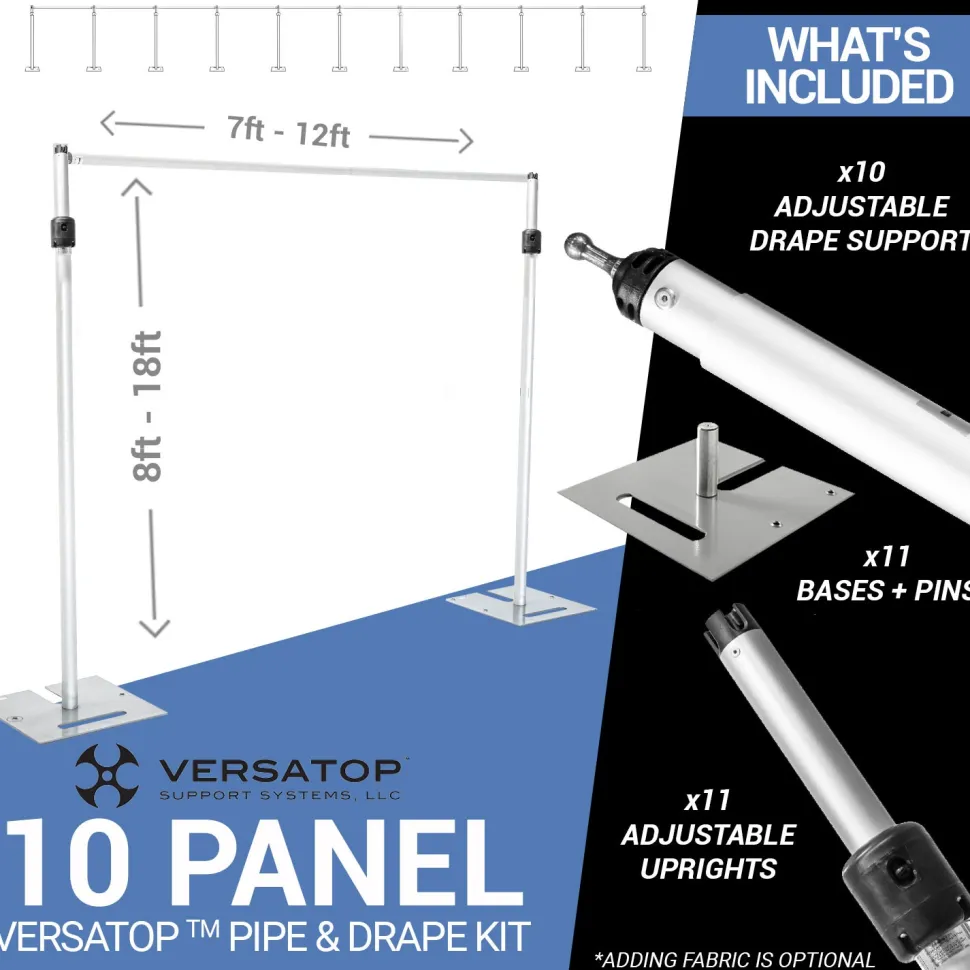 Versatop™ 2.0® - 10-Panel Pipe and Drape Kit / Backdrop - 8-18 Feet Tall (Adjustable)