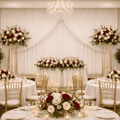 White Double Sheer Backdrop Drape – 10ft Height x 10ft Wide Chiffon & Polyester Dual Layer Event Divider Curtain with Rod Pockets
