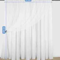 White Double Sheer Backdrop Drape – 10ft Height x 10ft Wide Chiffon & Polyester Dual Layer Event Divider Curtain with Rod Pockets
